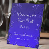 Royal Blue Bruiloft Elegant Gastenboek Reclamebord Met Voetstuk