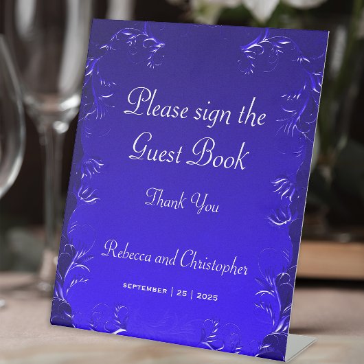 Royal Blue Bruiloft Elegant Gastenboek Reclamebord Met Voetstuk