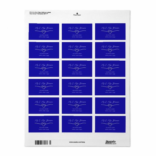 Royal Blue Bruiloft retour adres label (Full Sheet)