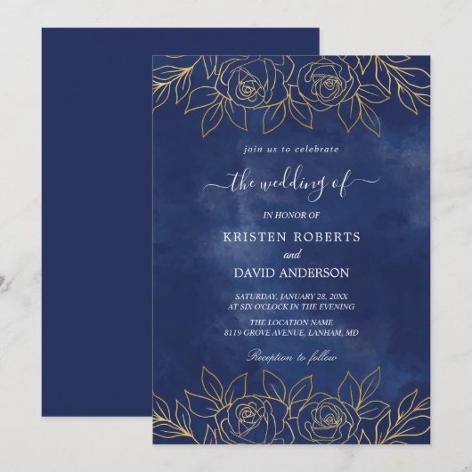 royal blue bruiloft uitnodiging (Voorkant / Achterkant)