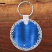 Royal Blue Brushed Metal Silver Glitter Monogram Sleutelhanger (Achterkant)