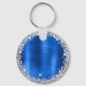 Royal Blue Brushed Metal Silver Glitter Monogram Sleutelhanger (Achterkant)