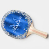 Royal Blue Brushed Metal Silver Glitter Monogram Tafeltennisbatje (Zijkant)