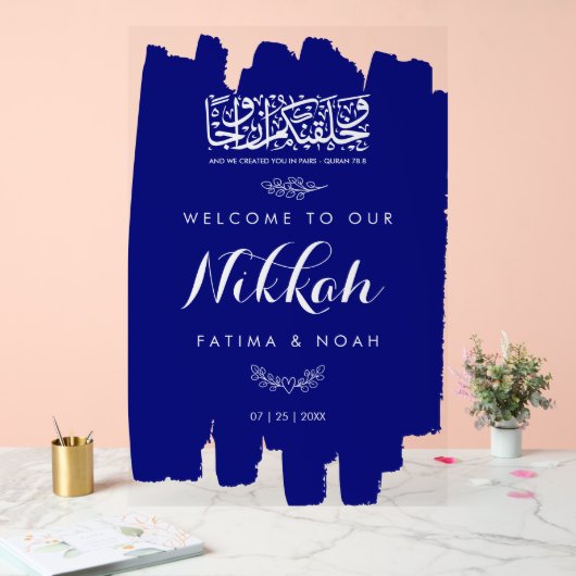Royal Blue Brushed Paint Nikkah Acrylic Sign Acryl Bord (Huwelijk)