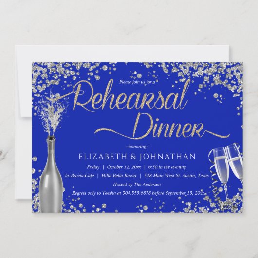 Royal Blue Bubble Minimal Rehearsal Dinner Invitat Kaart (Voorkant)