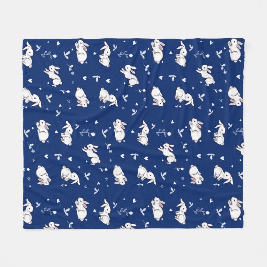 Royal Blue Bunny Patterned Fleece Deken (Voorkant (Horizontaal))