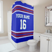Royal Blue Burgundy White Stripes Sports Jersey Douchegordijn (In situ)