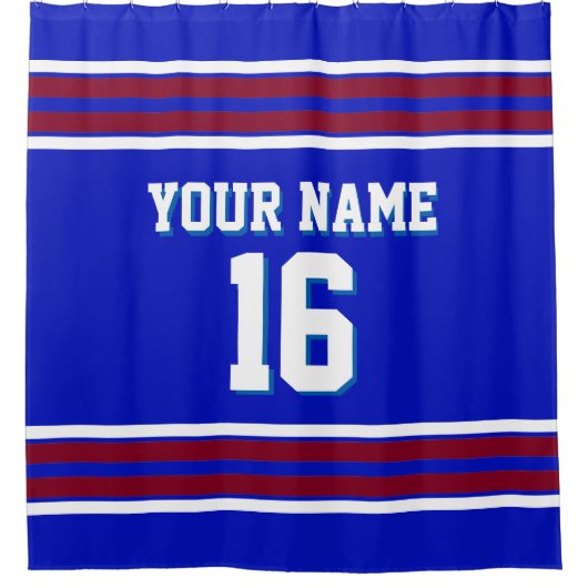 Royal Blue Burgundy White Stripes Sports Jersey Douchegordijn (Voorkant)