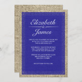 Royal Blue  Burlap Wedding Invitations Kaart (Voorkant / Achterkant)