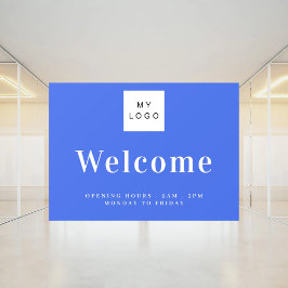 Royal blue business logo welkom openingstijden raamsticker
