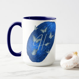 Royal Blue Butterflies Initialen Letter H Monogram Mok
