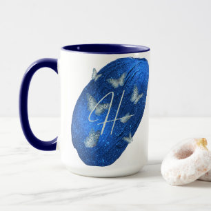 Royal Blue Butterflies Initialen Letter H Monogram Mok