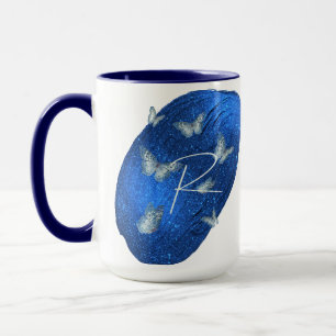 Royal Blue Butterflies Initialen Letter R Monogram Mok