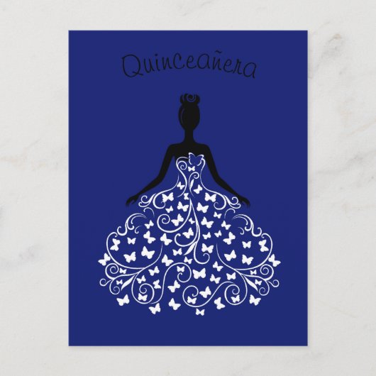 Royal Blue Butterfly Gown Quinceanera uitnodiging (Voorkant)