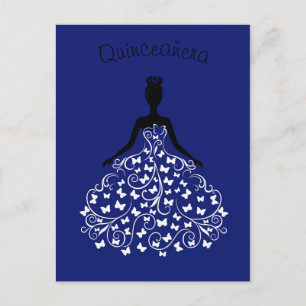 Royal Blue Butterfly Gown Quinceanera uitnodiging Briefkaart