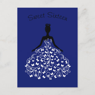 Royal Blue Butterfly Gown Sweet Sixteen Uitnodigin Uitnodiging Briefkaart