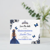 Royal Blue Butterfly Quinceañera Save the Date (Staand voorkant)
