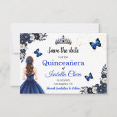 Royal Blue Butterfly Quinceañera Save the Date (Voorkant)
