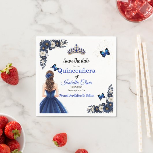 Royal Blue Butterfly Quinceañera Save the Date Servet (Insitu)
