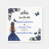 Royal Blue Butterfly Quinceañera Save the Date Servet (Voorkant)