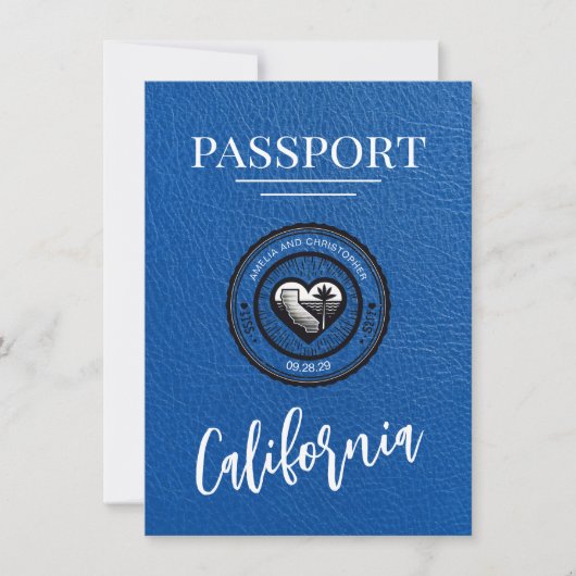 Royal Blue California Passport Bewaar de datum Save The Date (Voorkant)