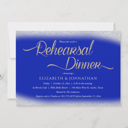 Royal Blue Calligraphy Minimal Rehearsal Dinner I Kaart (Voorkant)
