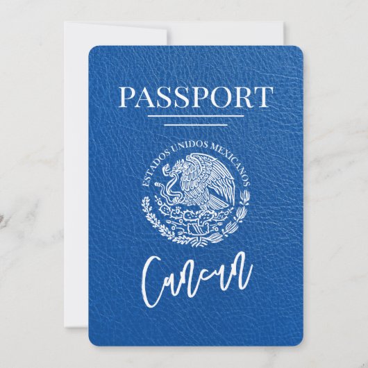 Royal Blue Cancun Passport Wedding Kaart (Achterkant)