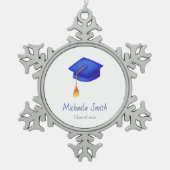 Royal Blue Cap Graduation Christmas Tin Sneeuwvlok Ornament (Voorkant)