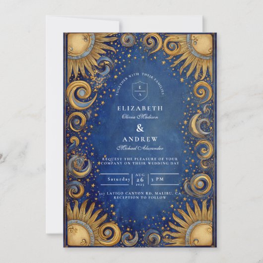 Royal Blue Celestial Wedding Kaart (Voorkant)