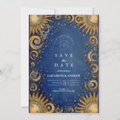 Royal Blue Celestial Wedding Save The Date (Voorkant)