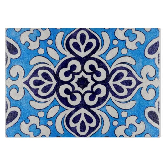 Royal Blue Ceramic Classic Geometric Mosaic  Snijplank (Voorkant)