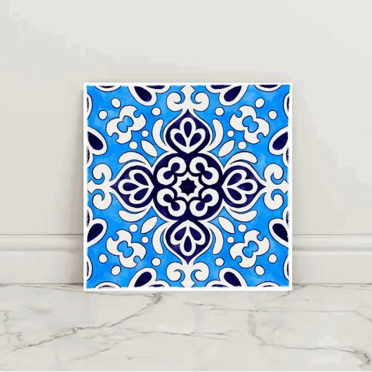Royal Blue Ceramic Classic Geometric Mosaic Tegeltje