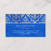 Royal Blue Cerulean Glimmer Damask Silver Visitekaartje (Achterkant)