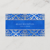 Royal Blue Cerulean Glimmer Damask Silver Visitekaartje (Voorkant)