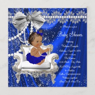 Royal Blue Chair Parels Etnisch Meisje Baby shower Kaart