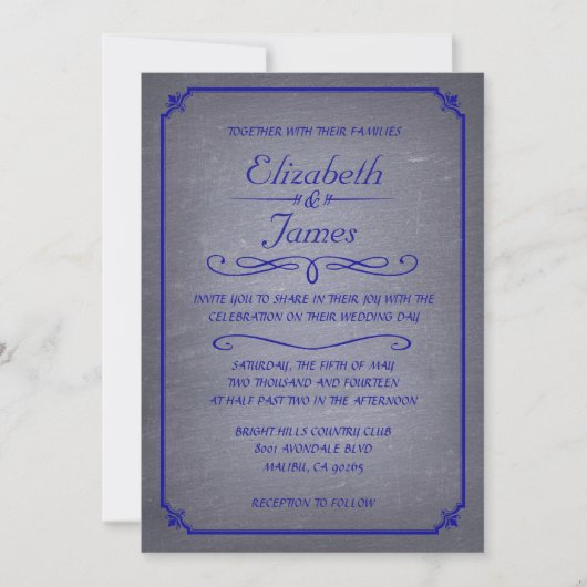 Royal Blue Chalkboard Wedding Invitations Kaart (Voorkant)