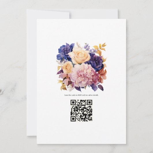 Royal Blue, champagne, crème Roos & Mauve bruiloft Kaart (Achterkant)