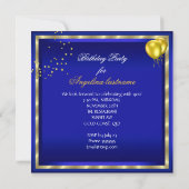 Royal Blue Champagne Gold Glitter Birthday Party Kaart (Achterkant)