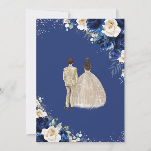 Royal Blue Champagne Twins Jongen Meisje Quinceañe Kaart (Achterkant)