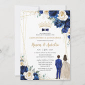 Royal Blue Champagne Twins Jongen Meisje Quinceañe Kaart (Voorkant)