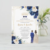 Royal Blue Champagne Twins Jongen Meisje Quinceañe Kaart (Staand voorkant)