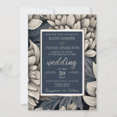 Royal Blue & Champagne White Bloom Wedding Kaart (Voorkant)