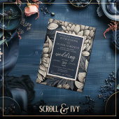 Royal Blue & Champagne White Bloom Wedding Kaart