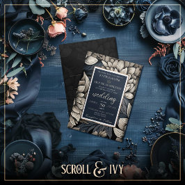 Royal Blue & Champagne White Bloom Wedding Kaart