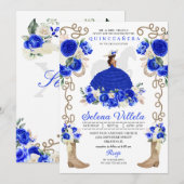 Royal Blue Charro Vrouw Western Quinceañera Kaart (Voorkant / Achterkant)