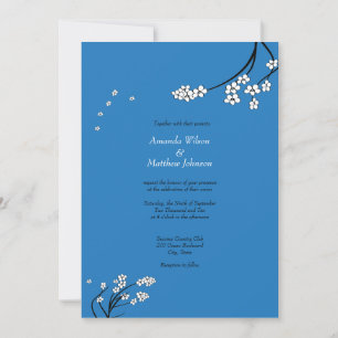Royal Blue Cherry Blossom Wedding Invitations Kaart
