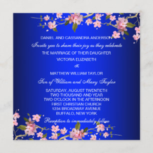Royal Blue Cherry Blossom Wedding Kaart