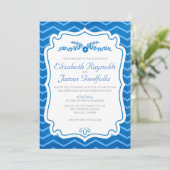 Royal Blue Chevron Stripes Wedding Invitations Kaart (Staand voorkant)