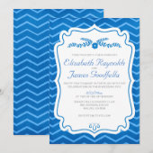 Royal Blue Chevron Stripes Wedding Invitations Kaart (Voorkant / Achterkant)