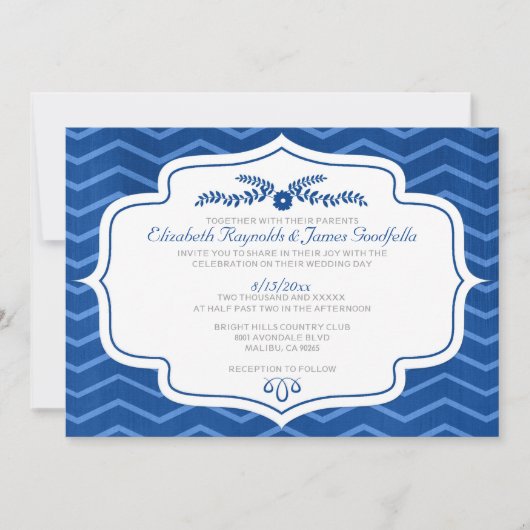 Royal Blue Chevron Wedding Invitations Kaart (Voorkant)